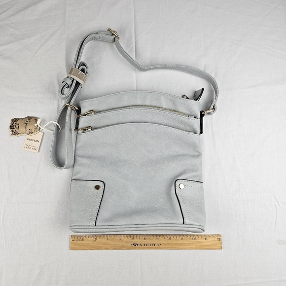 Alyssa light blue gray triple zip pockets crossbody bag - Picture 10 of 16